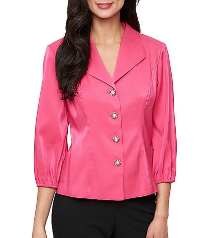 Alex Evenings V-Neck 3/4 Sleeve Button Front Shimmer Blouse