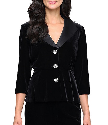 Alex Evenings Velvet Collared Neck Button Front Blouse