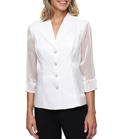 Alex Evenings Yorkyu 3/4 Sleeve Button Front Collared Blouse