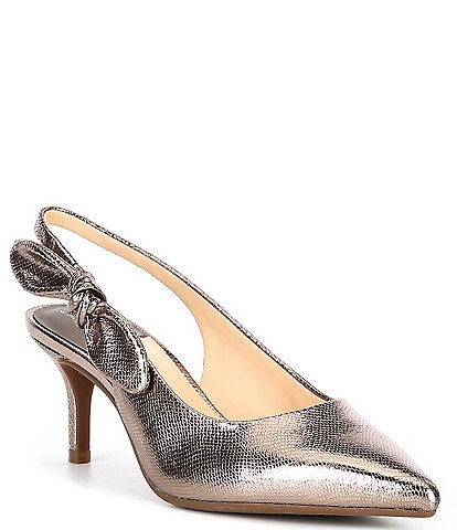 Alex Marie Aaileen Bow Embossed Leather Slingback Pumps