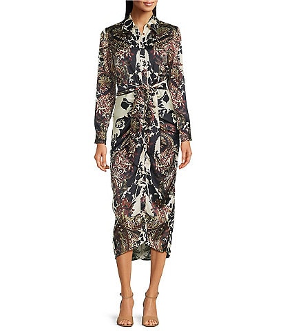 Alex Marie Adriana Collared Tie Waist Midi Dress