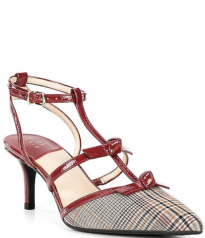 Alex Marie Ainsley Plaid Print T-Strap Bow Detail Pumps