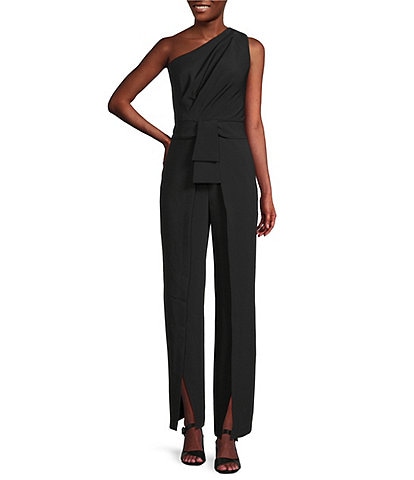 Alex Marie Aliza One Shoulder Wide Leg Crepe Jumpsuit