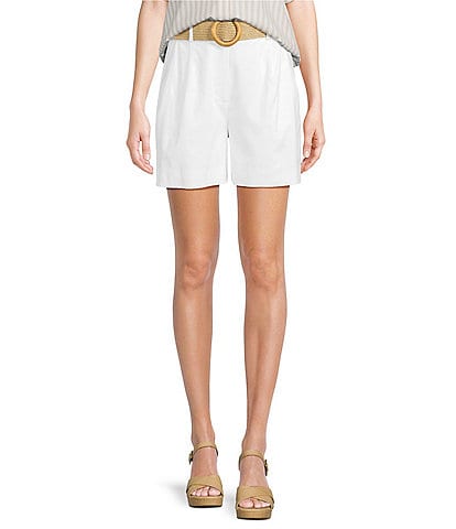 Alex Marie Angela Linen Blend Belted Flat Front Shorts