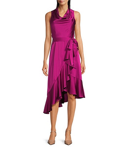 Alex Marie Annalee Satin Cowl Neck Sleeveless Midi Dress
