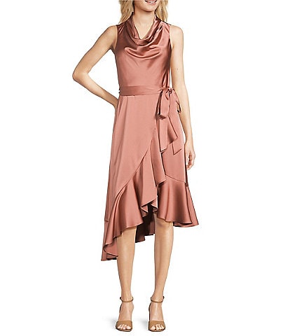 Alex Marie Annalee Satin Cowl Neck Sleeveless Midi Dress