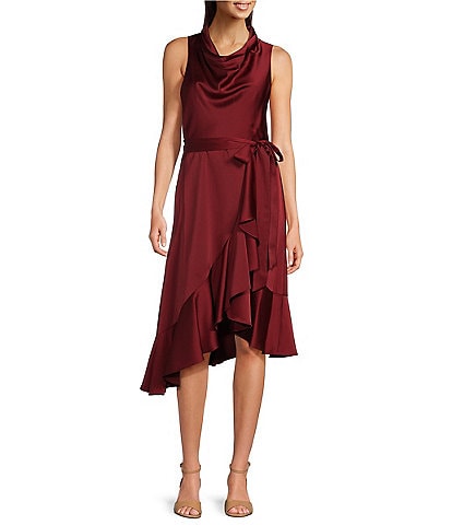 Alex Marie Annalee Satin Cowl Neck Sleeveless Midi Dress