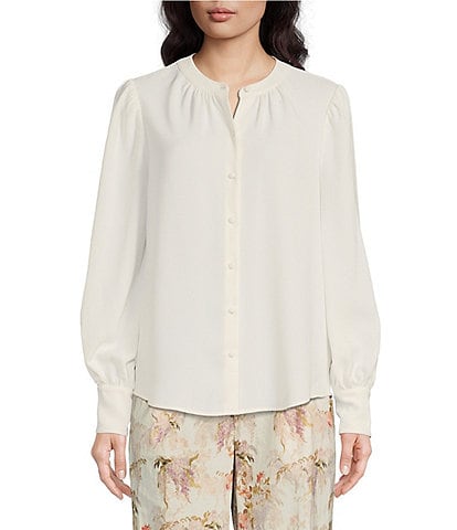 Alex Marie Bianca Stand Collar Button Front Blouse