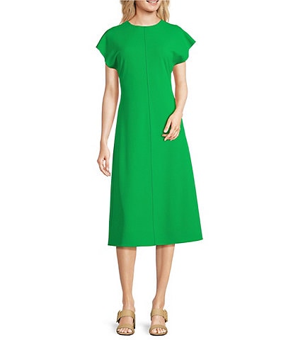 Alex Marie Calie Scuba Crepe Short Sleeve Crew Neck Midi Dress