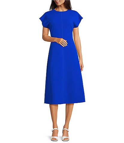 Alex Marie Calie Scuba Crepe Short Sleeve Crew Neck Midi Dress