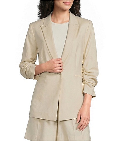 Alex Marie Coordinating Mikayla Stretch Linen Blend Collared Long Sleeve Jacket