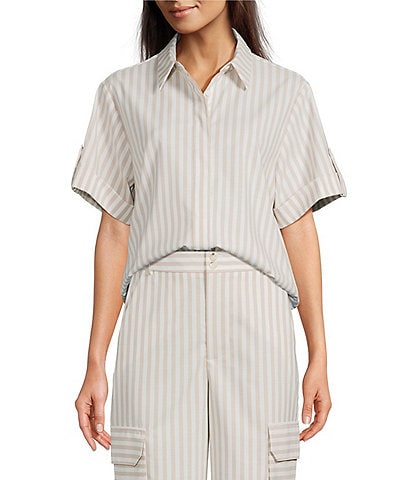Alex Marie Coordinating Sarah Striped Short Sleeve Button Down Blouse