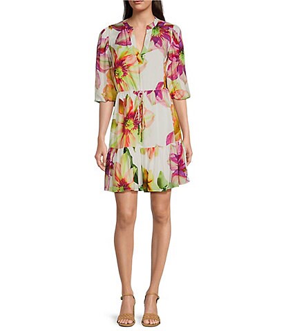 Alex Marie Elaina Floral Short Sleeve A line Notch Collar Dress