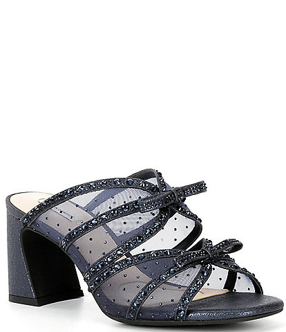 Alex Marie EvelynTwo Mesh Rhinestone Double Bow Dress Sandals