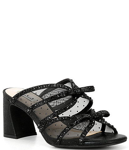 Alex Marie EvelynTwo Mesh Rhinestone Double Bow Dress Sandals