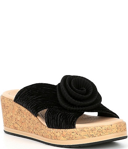 Alex Marie Fay Flower Crossband Wedge Slide Sandals