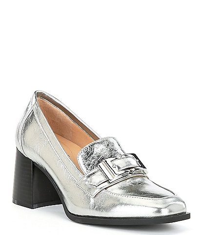 Alex Marie Felix Metallic Buckle Detail Heeled Loafers