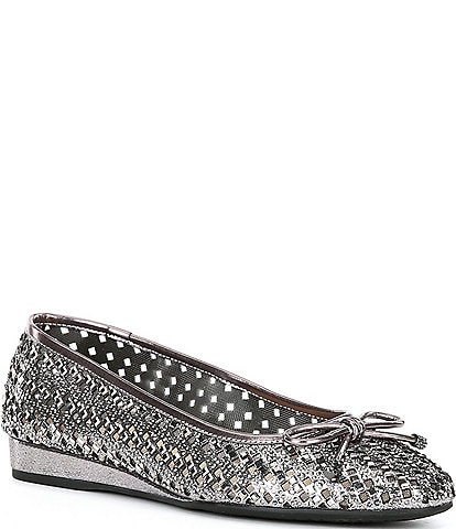 Alex Marie Fiore Rhinestone Woven Mini Wedge Flats