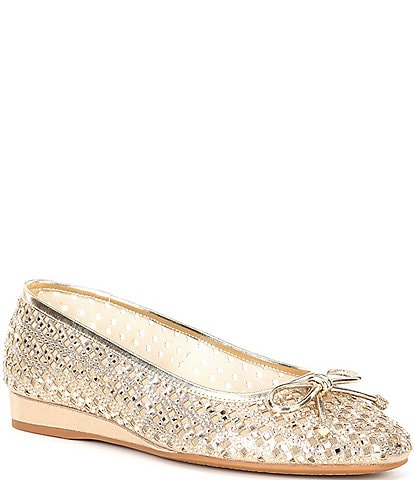 Alex Marie Fiore Rhinestone Woven Mini Wedge Flats