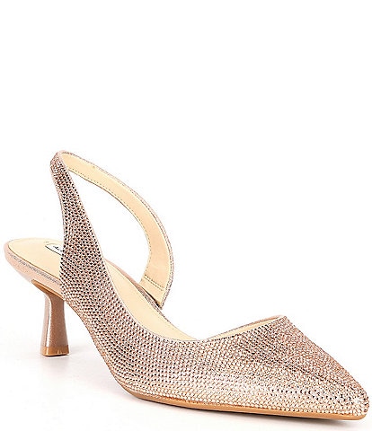 Gianni Bini Haydn Glitter Rhinestone Bow Ankle Strap Clear Dress Heels, Womens, 11M, Silver - Dillard's Exclusive