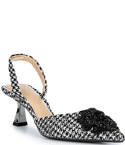 Alex Marie Geneva Houndstooth Flower Ornament Slingback Pumps