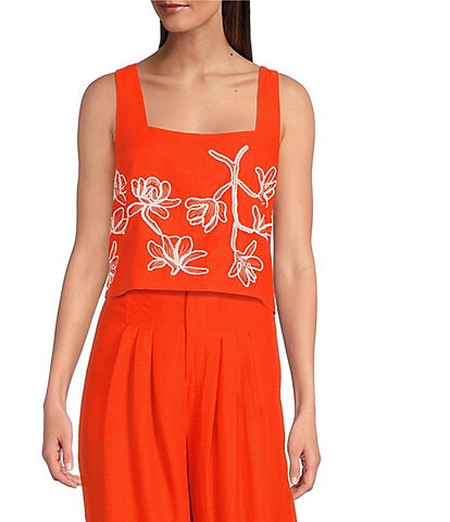 Alex Marie Hana Embroidered Square Neck Sleeveless Coordinating Blouse