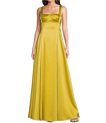 Alex Marie Helen Satin Scoop Neck Sleeveless Gown