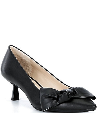 Alex Marie Iris Leather Bow Pointed Toe Kitten Heel Pumps
