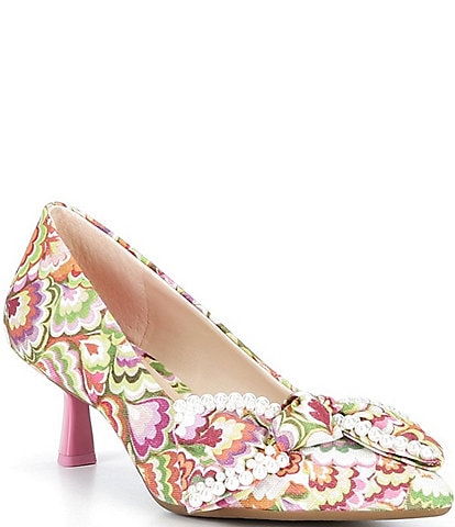 Alex Marie Iris Three Multi Print Bow Kitten Heel Pumps