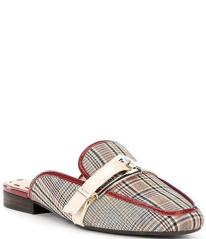 Alex Marie Karen Buckle Plaid Print Mules