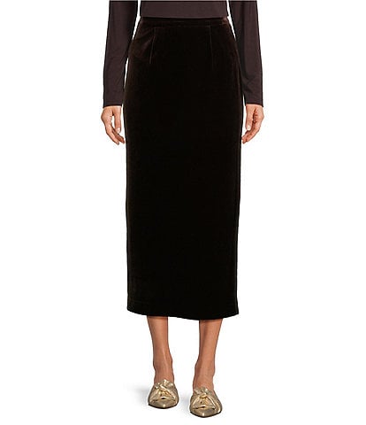 Alex Marie Kennedy Stretch Velvet High Rise Sheath Pencil Midi Coordinating Skirt