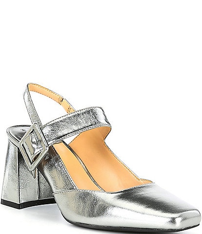 Alex Marie Leighten Textured Metallic Square Toe Slingback Pumps