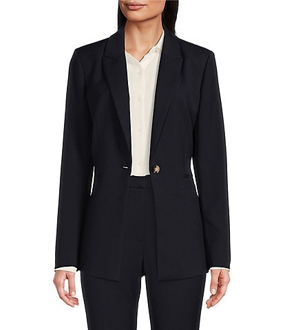 Calvin Klein Notch Lapel Long Sleeve One Button Jacket & High Rise Luxe  Stretch Pencil Skirt