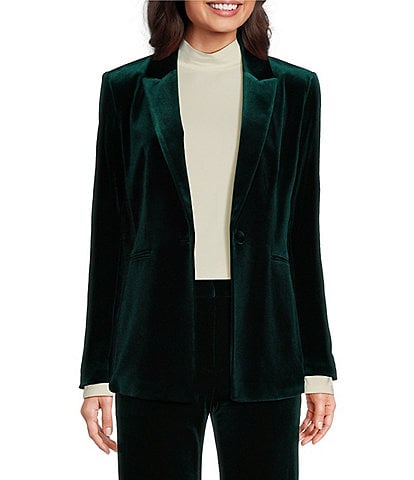 Alex Marie Liza Stretch Velvet Notch Lapel Long Sleeve Button Front Coordinating Blazer