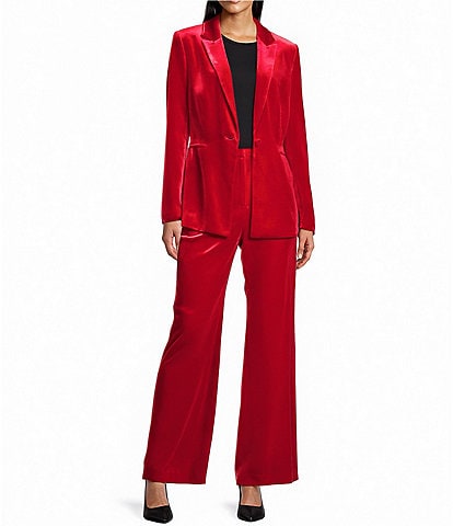 Alex Marie Liza Stretch Velvet Notch Lapel Long Sleeve Button Front Coordinating Blazer