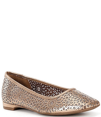 Alex Marie Martina Rhinestone Perforated Flower Dress Flats