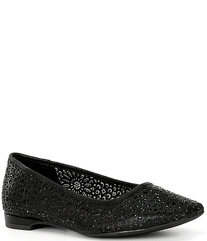 Alex Marie Martina Rhinestone Perforated Flower Dress Flats
