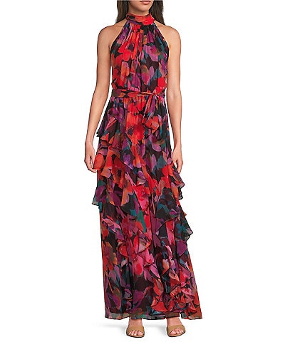 Alex Marie Nina Floral Halter Sleeveless A-Line Maxi Dress