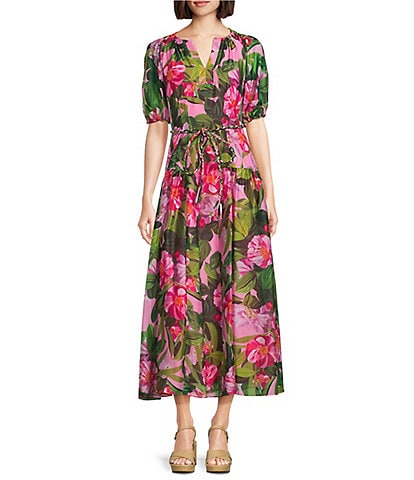 Alex Marie Paulina Floral Short Sleeve Printed Organza Maxi Dress
