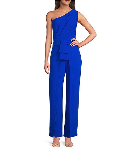 Alex Marie Petite Size Aliza One Shoulder Wide Leg Crepe Jumpsuit