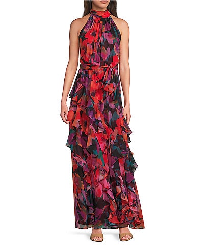 Alex Marie Petite Size Nina Floral Halter Neck Sleeveless A-Line Maxi Dress