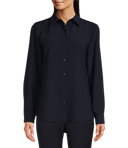 Alex Marie Piper Lightweight Soft Crepe de Chine Point Collar Long Sleeve Button Front Top