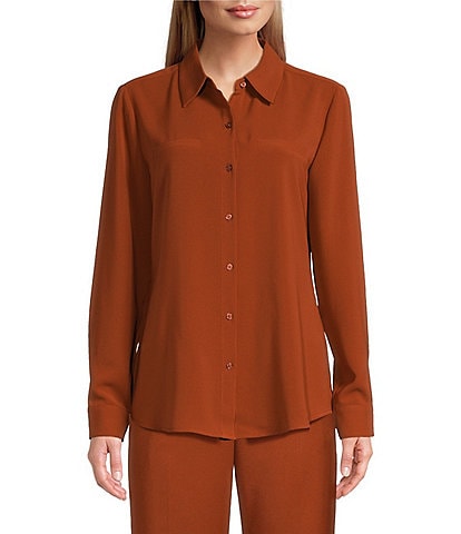 Alex Marie Piper Lightweight Soft Crepe de Chine Point Collar Long Sleeve Button Front Top