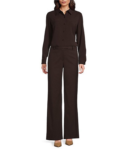 Alex Marie Piper Lightweight Soft Crepe de Chine Point Collar Long Sleeve Button Front Top