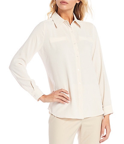 Alex Marie Piper Crepe de Chine Stripe Point Collar Long Sleeve Button Front Blouse