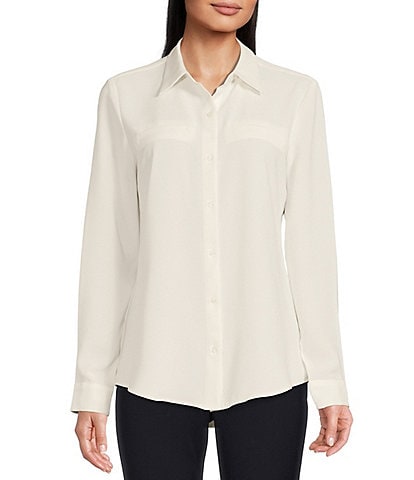 Alex Marie Piper Lightweight Soft Crepe de Chine Point Collar Long Sleeve Button Front Top
