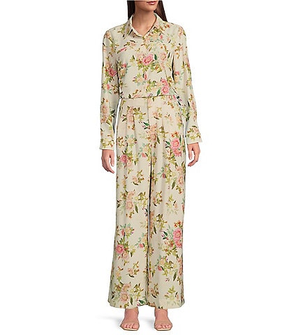 Alex Marie Piper Twill Floral Print Point Collar Long Sleeve Button Front Coordinating Top
