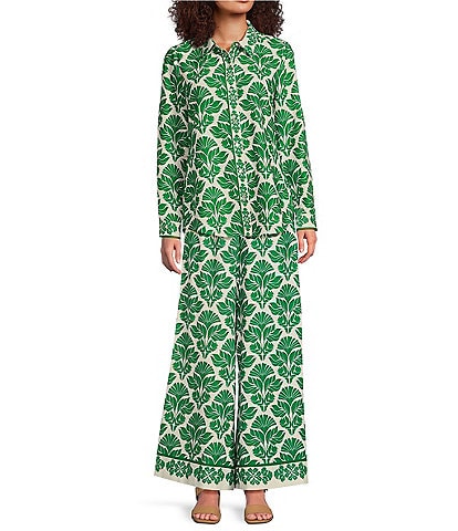 Alex Marie Piper Twill Print Point Collar Long Sleeve Button Front Coordinating Top