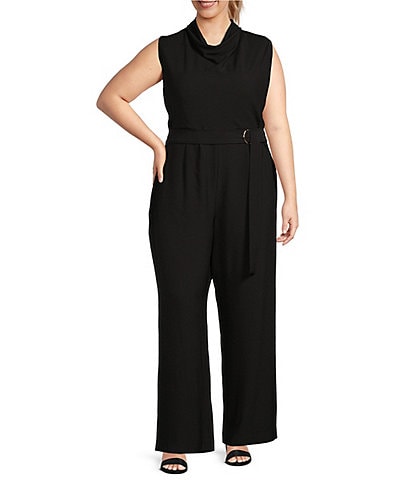 Alex Marie Plus Size Zoey Stretch Crepe Cowl Neck Sleeveless Belted Jumpsuit