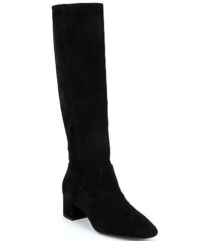 black suede slim leg boots